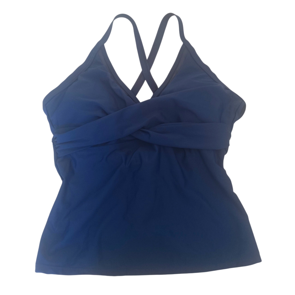 Blooming Jelly Swim Top Size L Blue Cross-Back Tie Adjustable Straps Tankini